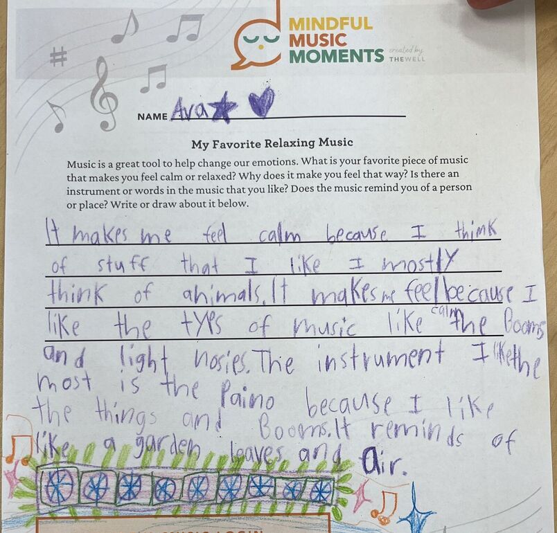 A worksheet with student writing