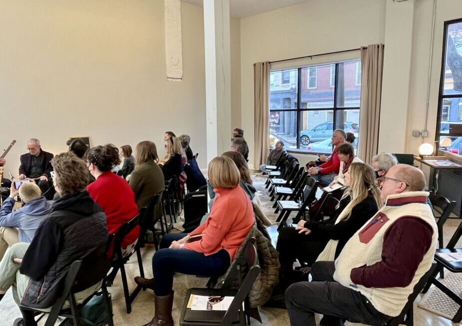 Folks gathered to listen to the Sound Intersections panelists